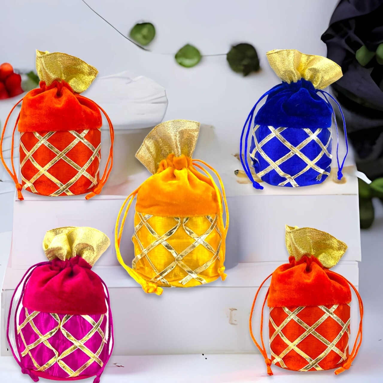 Pack of 20 Fabric Potli Bags Indian Traditional Silk Potli Ethnic Hand Bags for Women - Gift Pouch for Nikah Mehendi Hindu Punjabi Wedding Housewarming Return Gift
